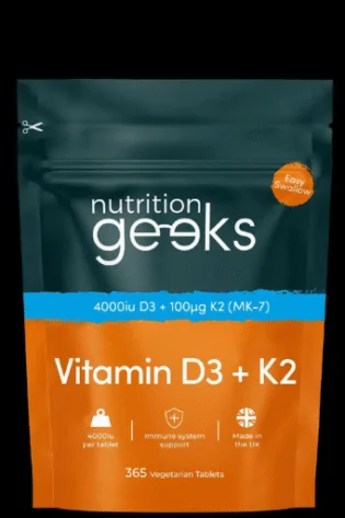 High-Strength Vitamin D3 & K2 (4000IU + 100μg MK-7) – 1-Year Supply (365 Vegetarian Tablets)